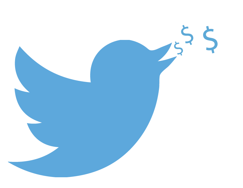 Twitter logo tweeting dollar signs